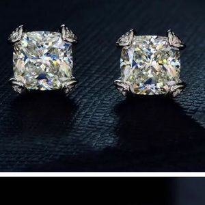 SOLD! Lab created diamond studs cushion earrings